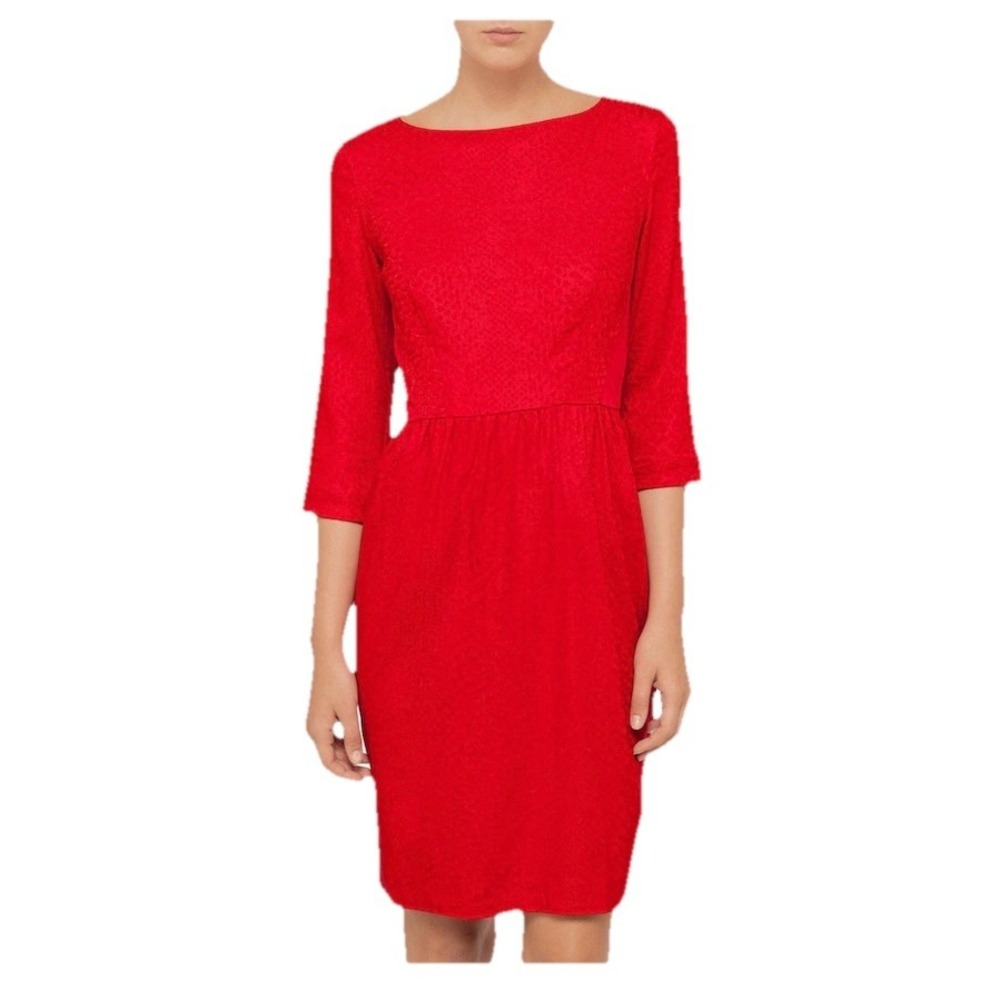 Ted‎ Baker Red Jacquard 3/4 Sleeve Dress Ted Size 3 US size 8